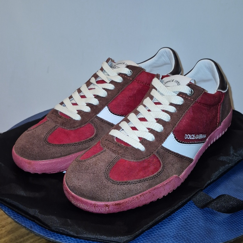 Dolce&Gabbana Red Suede&leatherlow Profile Trainers Mens sz.6.5= 8.5wmn (#1741)